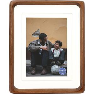 8x10 Picture Frames Walnut Solid Wood with Real Glass Vertical Horizontal Standing Display Photos 5x7/6x8 with Mat or 8x10 Without Mat Lovely Gift for Desk Tabletop Wall Mount H10