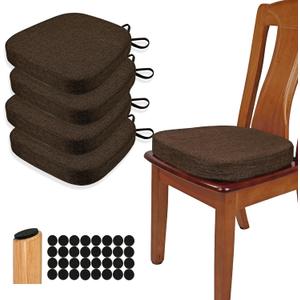 BUYUE Thickened 2.5" Dining Chair Cushions Set of 4, U-Shape High Density Foam Comfortable Chair Pads for Kitchen, Slip Resistant Indoor Seat Cushions (4 PCS, Chocolate)