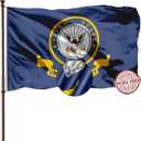 Navy Emblem Flag Double Sided 3x5 Outdoor- 3 Ply 240D Heavy Duty- 3x5 Navy Outdoor Banner Flag- Brass Grommets & 4 Rows Stitched
