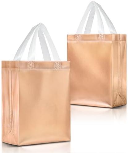 Nush Nush Rose Gold Gift Bags Set of 9 - Reusable Gift Bags Medium Size With Handles - Ideal Goodie Bag for Bachelorette Party Favors, Christmas, Bridal Shower, Rose Gold Party Supplies - 8Wx4Dx10H