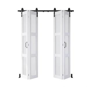 SMARTSTANDARD 64in x 84in Bifold Barn Door, Frosted Glass Barn Door with Hardware Kit Included, Pre-Drilled Holes Easy Assembly -Solid Barn Doors Slab Covered with Water-Proof PVC Surface, White