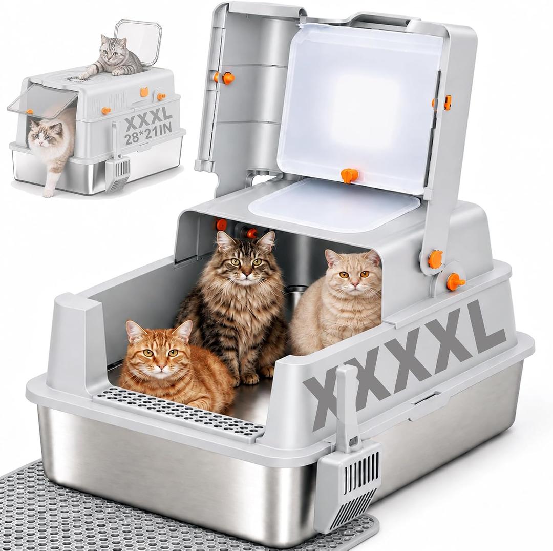XXXL Stainless Steel Litter Box with Lid for Big Cats