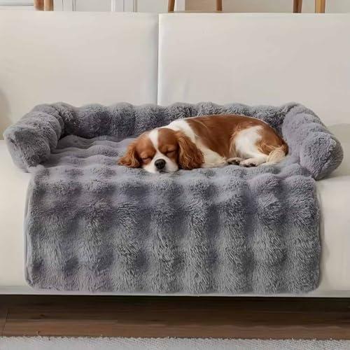 Calming Dog Bed for Couch, 29.5 x 29.5 inch Removable Couch Cover for Dogs Washable, Non-Slip Fluffy Plush Dog Sofa Mat for Furniture Protector (Grey)