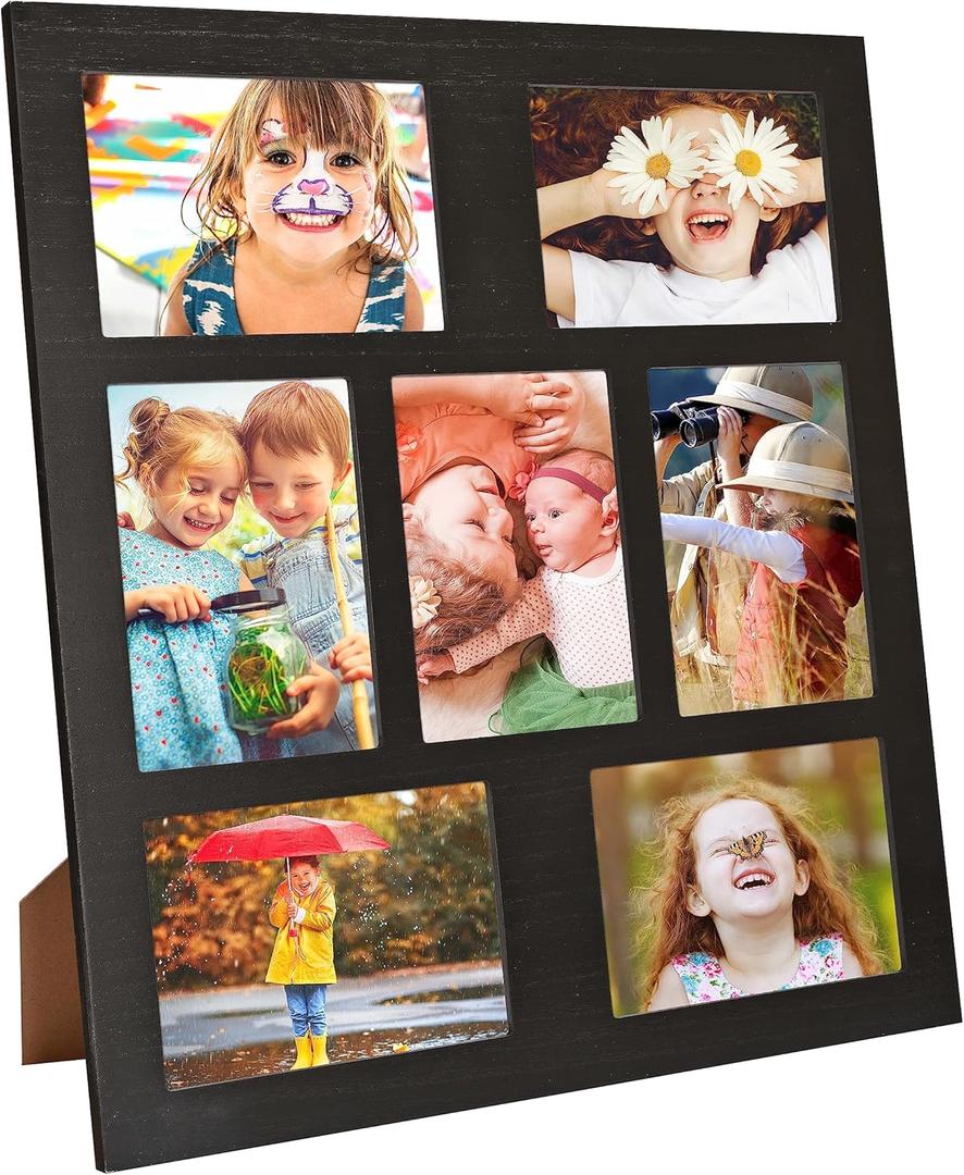 Picture Frame Collage 5x7 Photos Display - 7 Openings Photo Collage Picture Frame Wall Decor for Tabletop Stand and Wall Mounting Frames for Wedding Anniversary