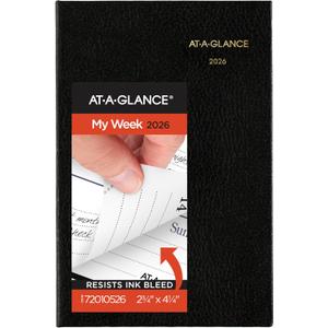 AT-A-GLANCE 2026 Diary, Fine Diary, Weekly & Monthly, 2.75" x 4.25", Pocket Size, Hardcover, Black (72010526)
