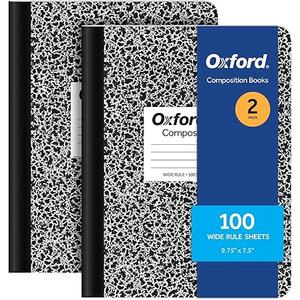 Oxford Composition Notebooks, 9-3/4 x 7-1/2 Inch School Journals, Wide Ruled Paper, Black Marble Covers, 100 Sheets per Book, 2 Pack (1002516), 2 Sets