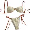 Verdusa Women's 2 Piece Textured String Bikini Sets Summer Swimsuits Beach Vacation Clothes (Medium, Beige)