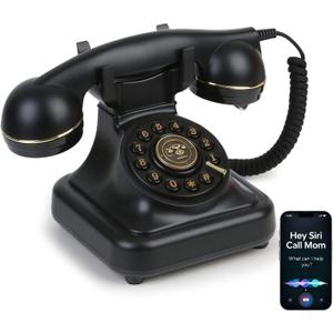 Sangyn Bluetooth Retro Landline Phone with Voice Assistant, Compatible with Android & iOS, Wireless Physical Home Telephone with Speakerphone & Volume Control, Black