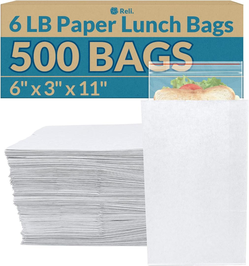 Reli. White Paper Bags | 500 Count | Paper Lunch Bags Ideal for Small Lunches and Crafts | Perfect for Sandwiches and Snacks