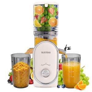 SUSTEAS Cold Press Juicer, 5.3" Feed Chute Slow Masticating Machines with 300W, Fit Whole Fruits & Vegetables, High Juice Yield, Easy to Clean, White