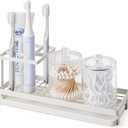 MYITYARD Toothbrush Holders for Bathrooms, 4 Slots Rustproof Metal Tooth Brushing Organizer with Drainage, Electric Tooth Brush Toothpaste Holder for Bathroom Countertop, White