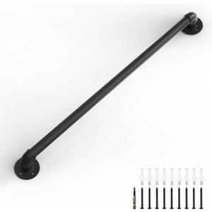 LuckIn 3ft Stair Railing Indoor, Handrails for Indoor Stairs, for Senior and Elderly, Non Slip Safety Rails, Wall Mount & Industrial Pipe, Heavy Duty, Garage Steps Handrail, Black (3 Feet)
