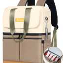 Backpack Cooler with Double Decker & 12 Ice Packs- Keeps 36 Cans Cold for Up to 24 Hours- Waterproof & Leak Proof Insulated Cooler Backpack- Stylish Cooler Bookbag for Women Travel Work Beach (Khaki)