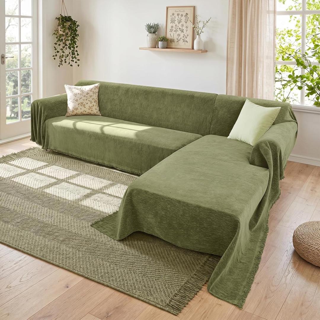 Sectional Couch Covers, 2 Pieces Washable L Shaped Couch Covers Sofa Blanket for Dogs Pet Friendly Sectional Sofa Slipcovers Furniture Covers,71"x118"+91"x134",(XXX-Large,Green)
