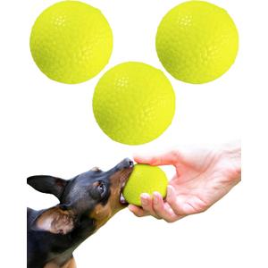 ALPI Chomp Ball - Durable Chew Toys for Dogs & Other Pets - Stimulating Dog Toys for Aggressive Chewers - Soft Dog Chews - 3-Pack, Neon Yellow