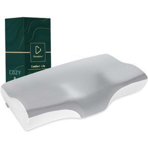 2026 New Upgrade Memory Foam Contour Pillow for Neck and Shoulder Pain-Ergonomic Orthopedic Cervical Support Pillow for Back and Stomach Sleepers (White-grey)