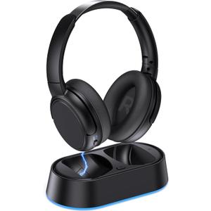 Wireless Headphones for TV Watching, TV Headphones with Transmitter Charging Base, Bluetooth V5.3, No Lip-Sync Delay, Clear Voice, Plug & Play, Comfortable, Gifts for Elderly/Seniors (Black)