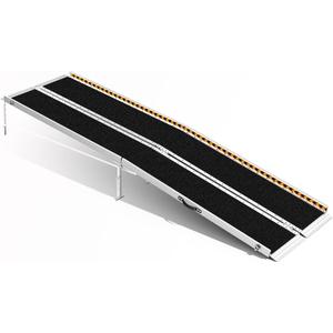 8 Feet Wheelchair Ramp, Non-Slip Aluminum Folded Handicap Ramp with Support Legs, Safer Door Threshold Wheelchair Ramps for Home, Wheel Chair Ramp for Home Steps, Stairs, Entry, Doorways