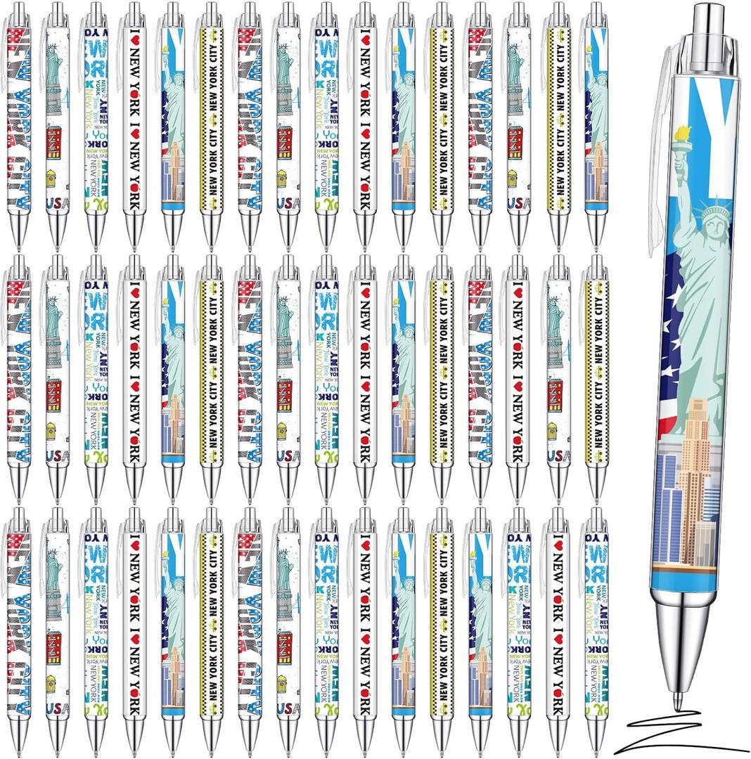 Sayglossy 36 Pcs New York Ballpoint Pen Collectible Gift Pen Bulk Retractable NY Souvenir Souvenirs USA New York Souvenirs for Office Supplies, 6 Styles, Black Gel Ink