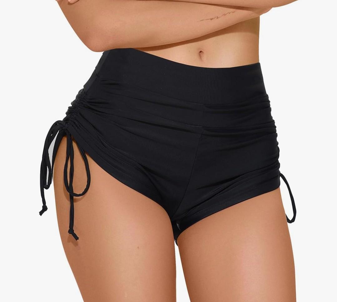 Period Swimwear for Teens, Menstrual Leakproof Bikini Bottoms, Drawstring Bathing Suit Bottoms for Girls, XS, Black