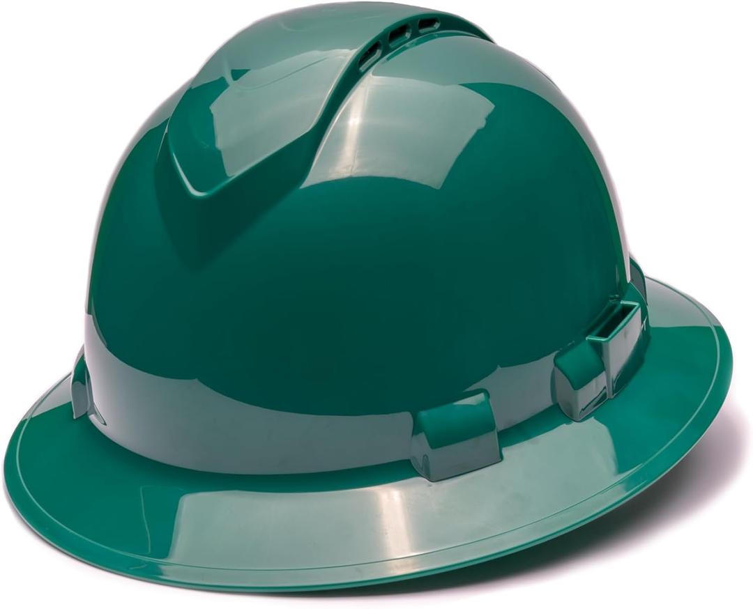 Pyramex Ridgeline Full Brim Vented Hard Hat 4 Point Ratchet Suspension (Green)