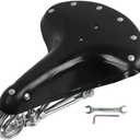 Riloer Durable Leather Bicycle Bike Vintage Cowhide Cycling Saddle Seat with Springs Classic Saddles Cushion Mat for Cycling Riding-Black, Black