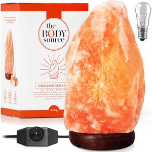 The Body Source Himalayan Salt Lamp 10-12 Inches (11-15lb) | Includes Dimmer Switch | Natural Salt Rock Lamp with Handcrafted Wooden Base & Night Light (Bulb Replacement)