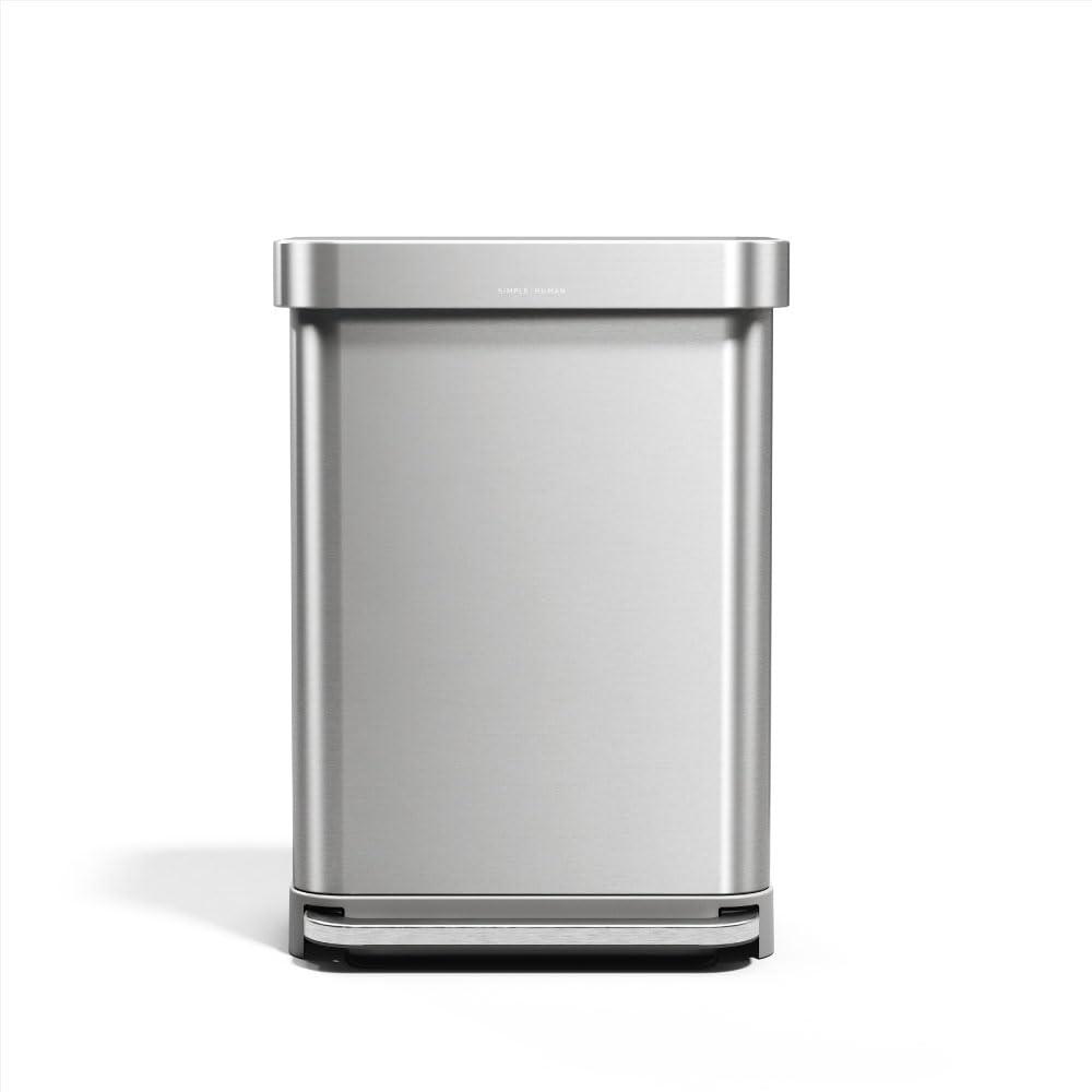 simplehuman 55 Liter / 14.5 Gallon Rectangular Hands-Free Kitchen Step Trash Can with Soft-Close Lid, Brushed Stainless Steel