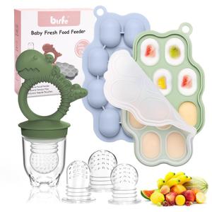 Baby Breastmilk Popsicle Molds & Fruit Feeder Pacifier, Silicone Baby Food Freezer Tray Storage Containers for Infant Teething Self Feeding (Green)