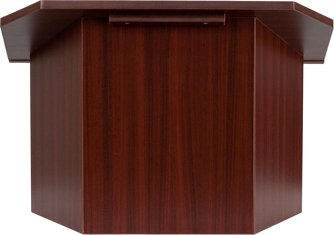 Flash Furniture Mysta Portable Tabletop Lectern with Hinged Foldable Base and Slanted Tabletop in Mahogany