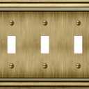 BESTTEN Triple Toggle Light Switch Wall Plates, 3-Gang Midsize Metal Switch Plate Covers, Corrosion Resistant, Polished Brass