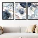 Large Framed Canvas Wall Art Set of 3, Shapley Blue Abstract Painting Watercolor Prints Geometric Block and Line Minimalist Artwork for Living Room Bedroom Office Kitchen Home Decor 32"x48" Each