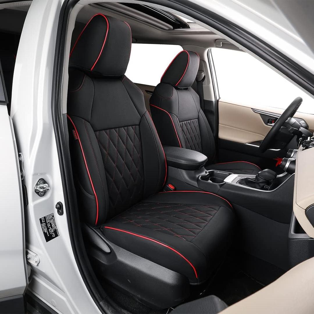 EKR Tundra Seat Covers Full Set for 2022 2023 2024 2025 2026 Toyota Tundra CrewMax/Tundra Hybrid Limited,TRD Pro,Driver's Seat W/NO Legrest,Faux Leather(Black with Red Piping)