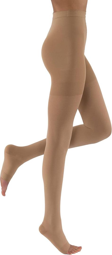 JOBST Relief Waist High Graduated Compression Stockings 30-40mmHg - Comfortable Unisex Design - Open Toe, Beige, Large