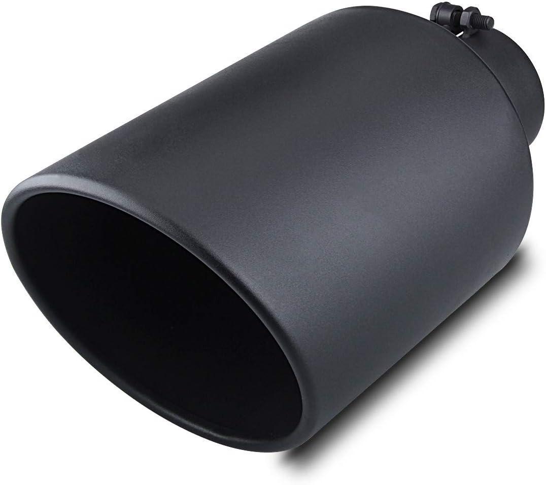 LCGP Diesel Exhaust Tip 4" Inlet, 8" Outlet 15" Length Truck Tailtip, Bolt-On, Rolled End Angle Cut Tailpipe, Black Powder Coated