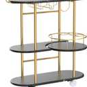 PAUKIN Black Bar Carts with 4-Tier Storage Shelves, Mobile Bar Serving Cart with Wine Rack and Glass Holder, for The Home, Kitchen, Living Room, Dining Room