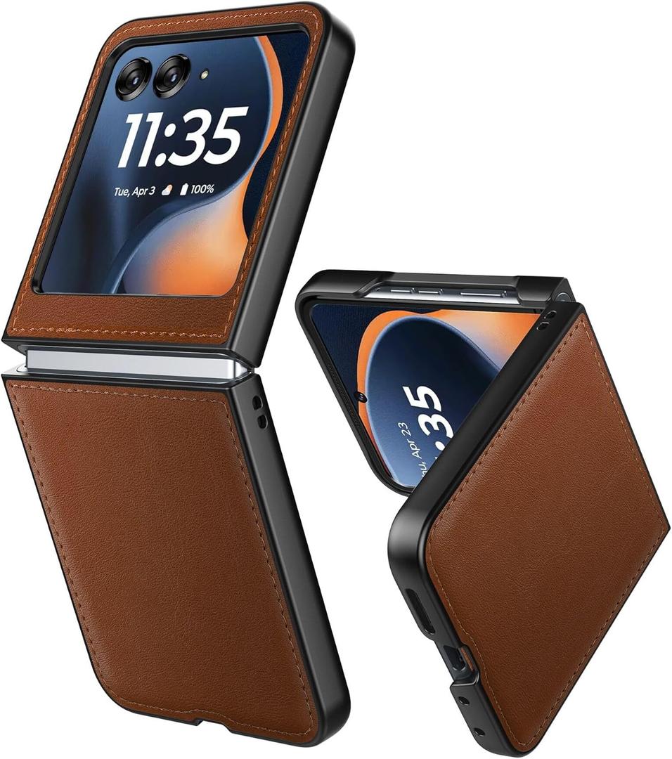 Cresee Case for Motorola Razr 2024/2025 - PU Vegan Leather Back & Hard Polycarbonate Bumper Phone Case for Moto Razr 2024/2025 - Brown