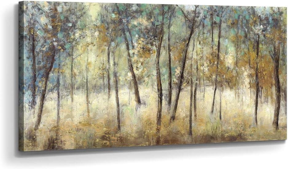 Tree Wall Art Canvas Painting: Forest Hand Painted Picture Abstract Nature Landscape Artwork Decor Modern Large Textured Print for Dining Room Bedroom Home Office (Tree Theme 04)