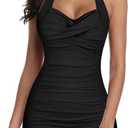 Women's Retro Halter Bathing Suits Vintage One Piece Swimsuit for Women Tummy Control Plus Boy-Leg Ruched Push up Swimsuit (10-12)