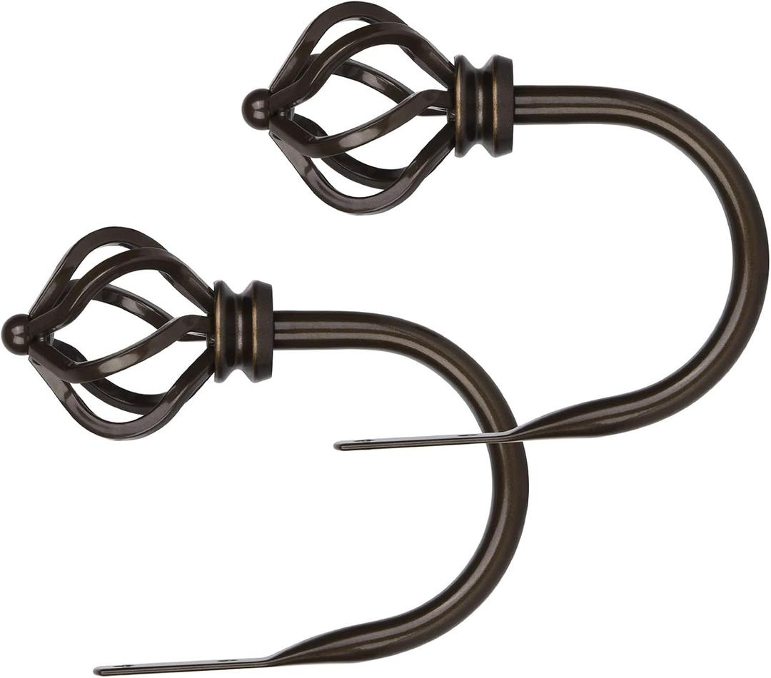 KAMANINA Decorative Curtain Drapery Holdbacks for Wall, Bronze Curtain Tiebacks Holders with Screws Wall Mounted for Drapes Window Home Decoration, Twisted Cage Finials, 1 Pair/2 Pack, Small