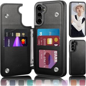 Designed for Samsung Galaxy S23 Plus Case Wallet with Card Holder, [Magnetic Clasp Cover] [RFID Blocking Leather Protection] Shockproof Women Men Cases for Samsung S23 Plus Black