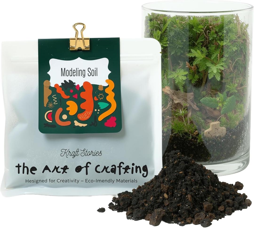 Terrarium Modeling Soil Mix, Glass-Adhesive, Terrarium Substrate, Adhesive Soil, Moss Wall, Vertical Natural-Looking for Miniature Scenes, Fairy Gardens & Plant Displays (8 oz)