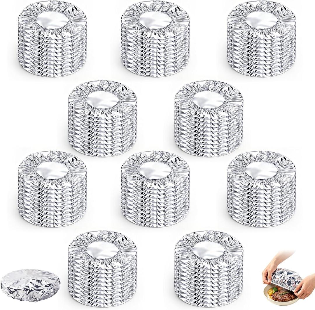 100 Pcs Reusable Aluminum Foil Food Covers, Pop-Up Tin Foil Food Insulation Cover, Kitchen Fresh-Keeping Insulation Film for Home Dining Parties Outdoor Picnics Fits Plates, Bowls, and Containers
