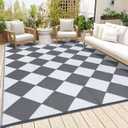 GarveeLife 8x10 Outdoor Rug for Patio Reversible, Plastic Straw Rug Waterproof Camping Rug Portable, Foldable Lightweight Mat for RV, Patio, Backyard, Deck, Picnic, Beach (Grey/White)