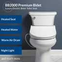 Bio Bidet BB2000 Electric Bidet Toilet Seat, Warm Water with Air Dryer, Heated Seat with Sensor and Slow Close Lid, Night Light, Remote Control, Round, White