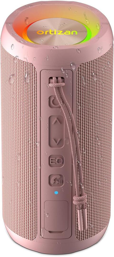 Ortizan Wireless Portable Bluetooth Speaker, IPX7 Waterproof, Dustproof and Rustproof, Powerful 24W Sound, Enhanced Bass, 30 Hour Battery, 360 Party Light, and Stereo Pairing (BT 5.3), Gifts - Pink
