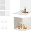 BEIYANG Food Photography Backdrops 24x24 Inch Marble Photo Backdrop Boards 3PCS White Photography Backdrop Boards with 3 Bracket Kits Soild Board Waterproof Backdrop for Food Photography