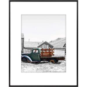 Golden State Art, 16x20 Black Picture Frame Displays Photo 11x14 with Mat or 16 x 20 Without Mat for Wall Mounting, Classic Satin Aluminum Frames with Real Glass (Pack of 1)