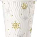 [100 SET]Harvest Pack 12 oz Christmas Coffee Cups with Lids, White Snowflake Winter Disposable Paper Cups, Insulated Ripple Wall Hot Cups, XMAS Gold and Silver Foil, Hot Chocolate To go