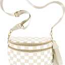 Checkered Crossbody Bags for Women, Large Nylon Bum Bags Plus Size Fanny Pack Sling Bag Belt Bag for Women Travel, Beige Checkered
